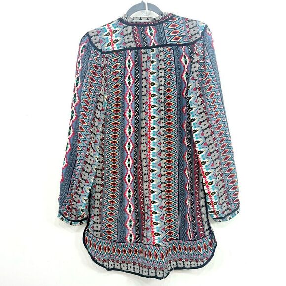 Tolani NATASHE Gray Red 100% Silk Tribal Western Ethnic Flowy Tunic Mini Dress - Picture 8 of 13